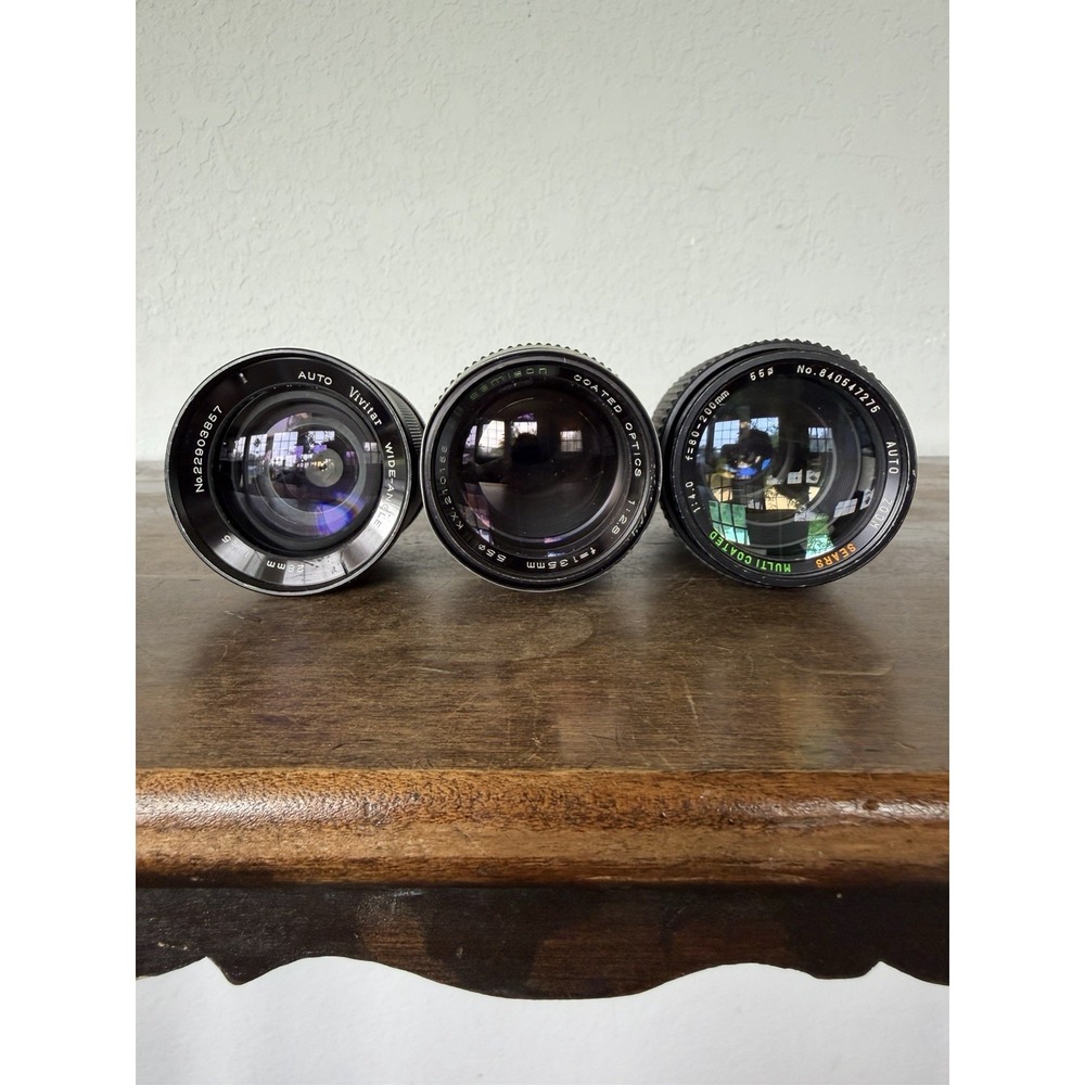 Vintage Lens Lot (3pc): Vivitar 28mm f2.5, Samigon 135mm f2.8, Sears 80-200mm f4